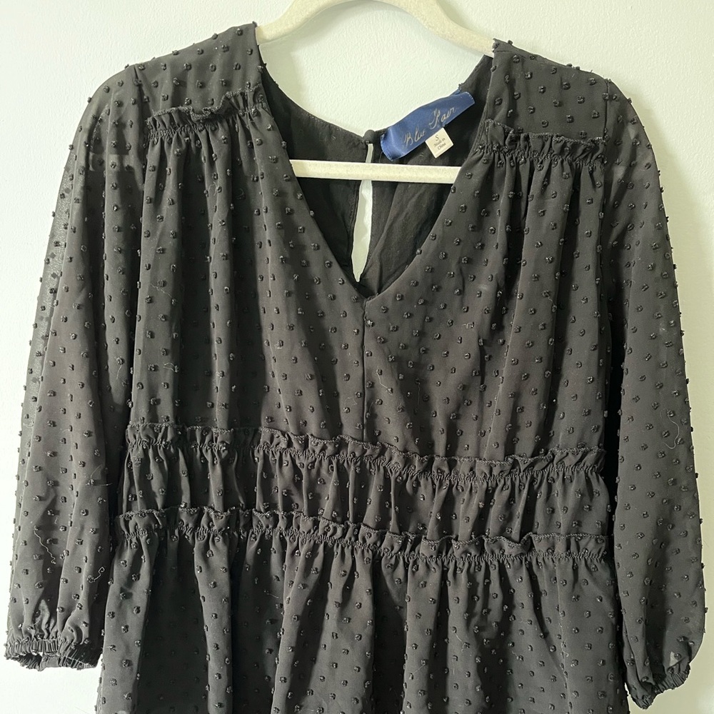 Francesca’s Black Blue Rain Peplum Top - Picture 2 of 6